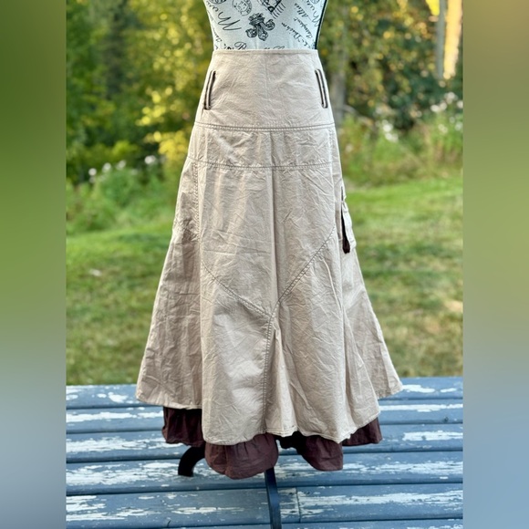 Infinitif Dresses & Skirts - Elegant Cream and Brown A-Line Skirt